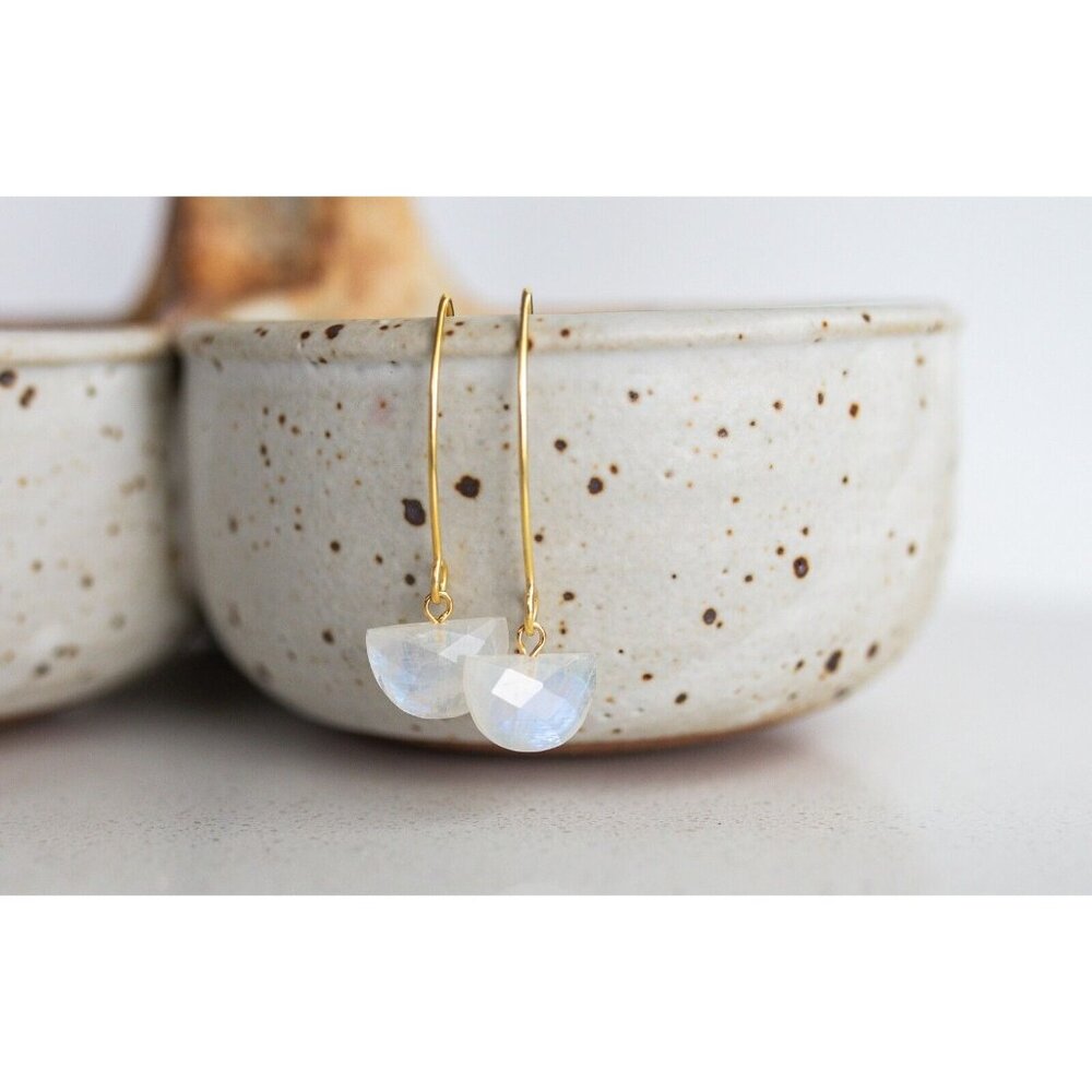 Moonstone Drop Earrings Waterproof Gold, Hypoallergenic, Non-Tarnish Jewelry - Picture 8 of 9